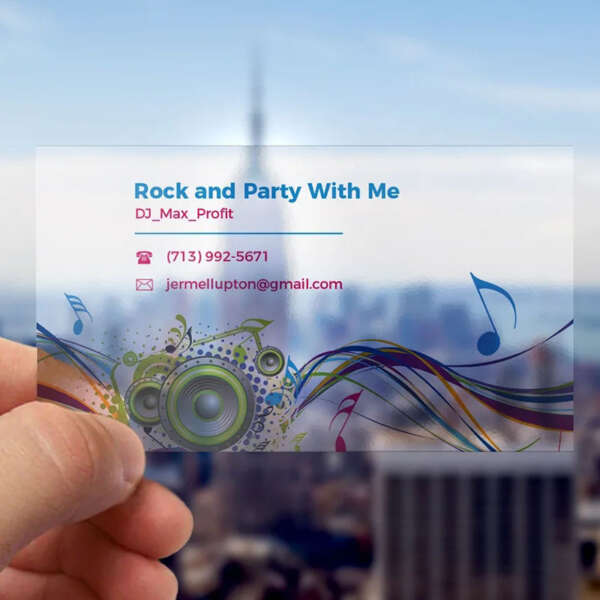 clear transparent PVC plastic business card with logo retail display view
