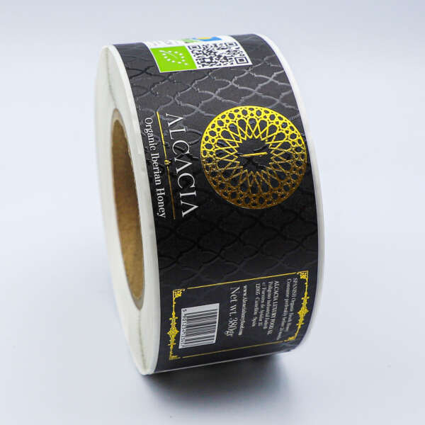 Textured paper honey label with gold foil