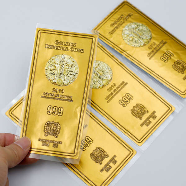 Aluminum metal wine bottle sticker with gold foil