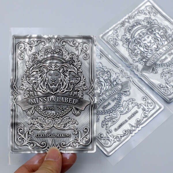 waterproof silver embossed glossy aluminum wine bottle label bulk wine packaging use