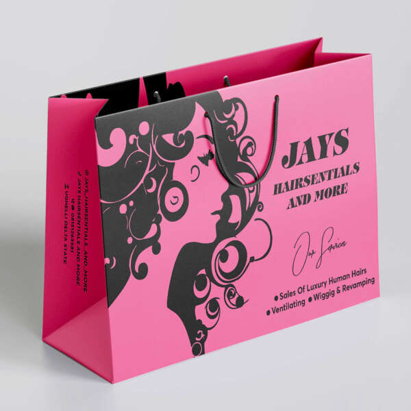 recycled big paper shopping bag with ribbon handles and logo view 3