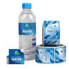 Printed water bottle packaging labels on transparent BOPP