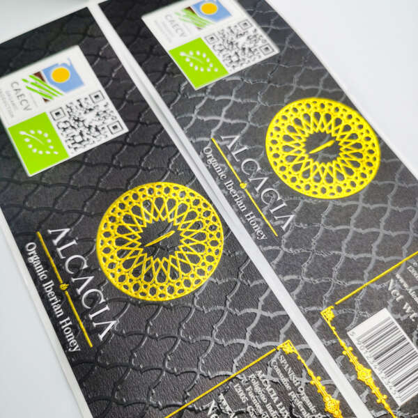 Bottle stickers with foil detail and QR layout