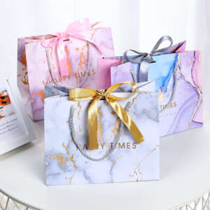 pink luxury clothing gift paper bag with custom logo and handles view 2
