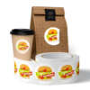 Custom size food brand labels for takeaway boxes