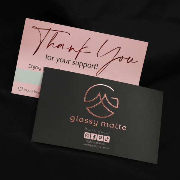 luxury 600g thick paper thank you postcard with foil logo bulk order use