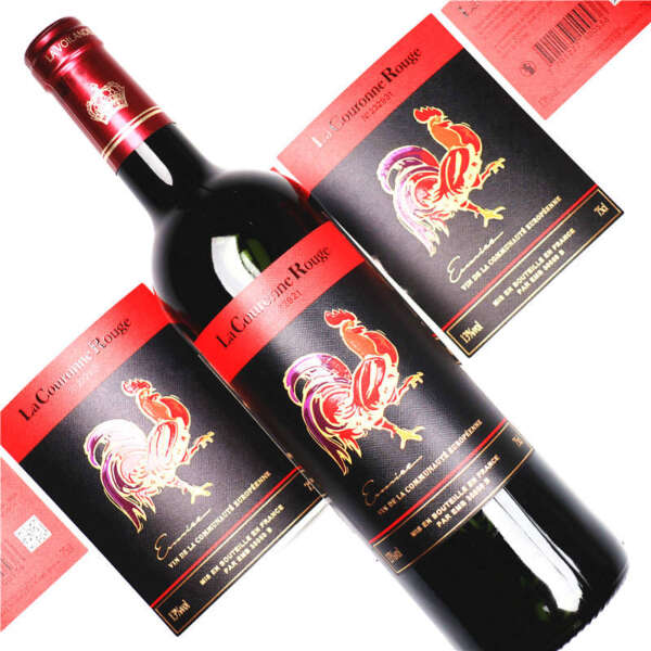 luxury self adhesive textured paper 3D gold foil wine label bottle application view