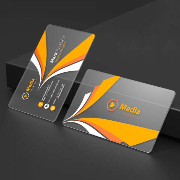 clear transparent PVC plastic business card with logo front view