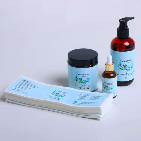 Waterproof beauty product label samples