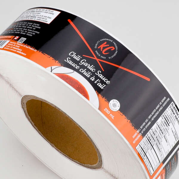 Glossy etiqueta labels for canned food packaging