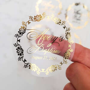 Clear round vinyl logo label