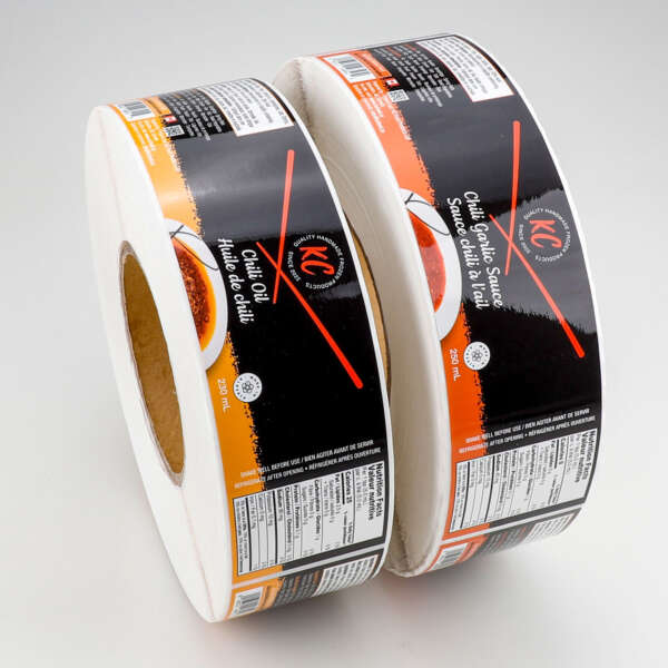 Adhesive etiqueta labels for chili sauce bottles