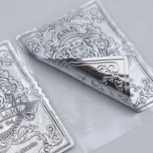3D metal embossed silver aluminum wine bottle label front view