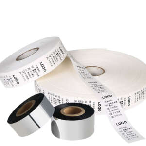 white polyester satin ribbon roll for garment wash care labels material detail view