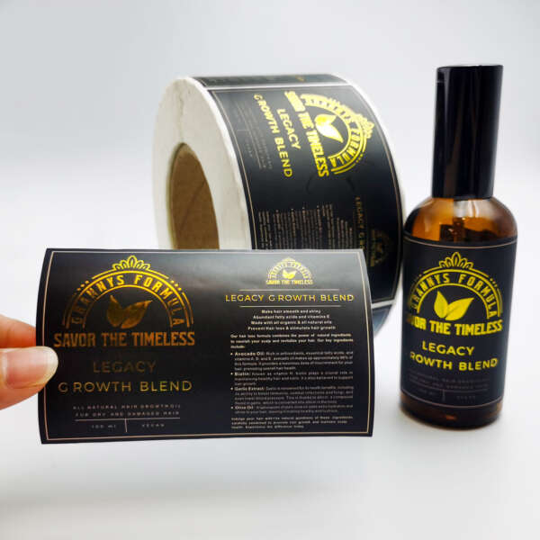 Gold foil shampoo bottle label