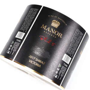 private brand textured paper gold foil spot UV whisky bottle label foil detail view