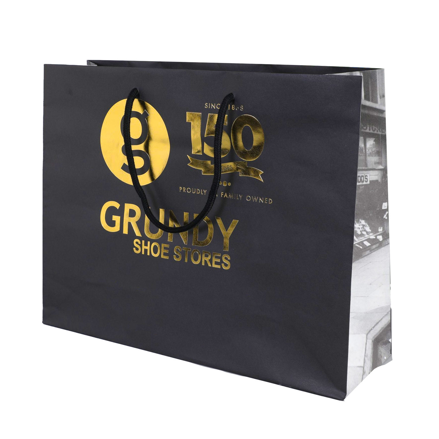 white metallic foil wedding jewelry gift paper bag with ribbon handle view 2