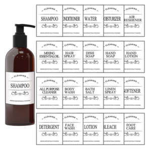 Waterproof bathroom bottle and soap dispenser labels