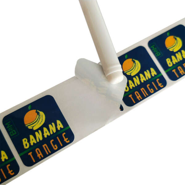 No-residue adhesive fruit labels on rolls