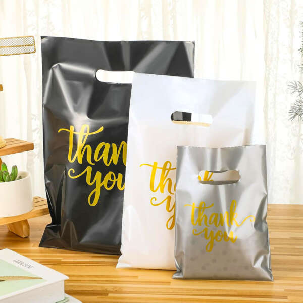 HDPE LDPE die cut custom logo plastic shopping bag front view