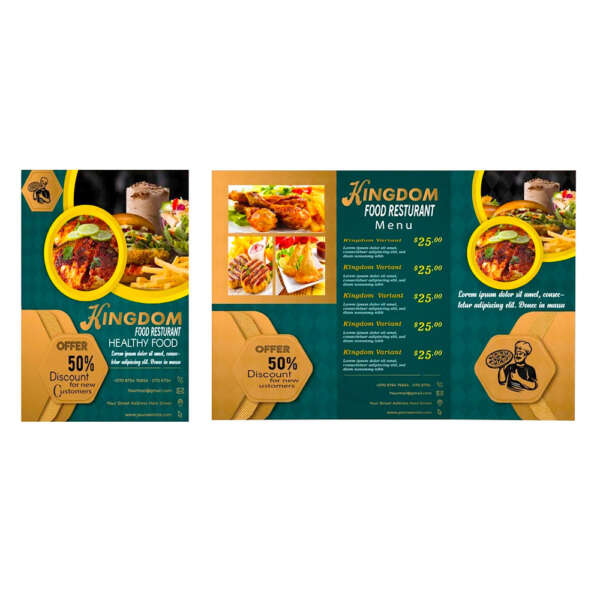 custom takeout restaurant menu and poster printing service front view