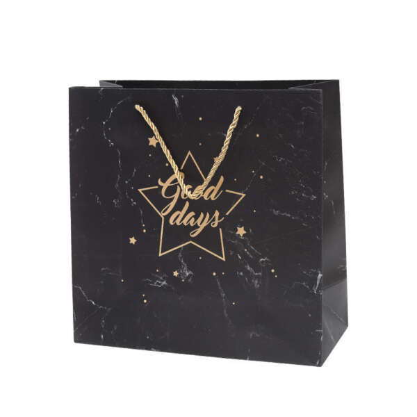 black reusable gift shopping paper bag with handles and custom logo view 5