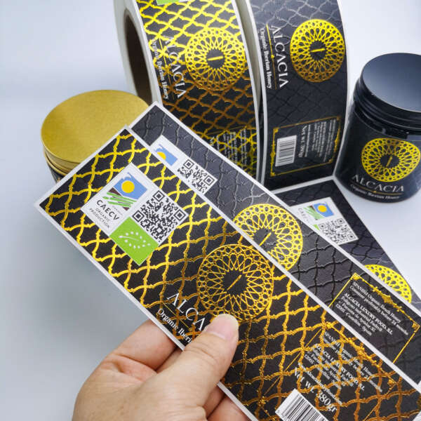 QR code jar sticker with gold foil finish