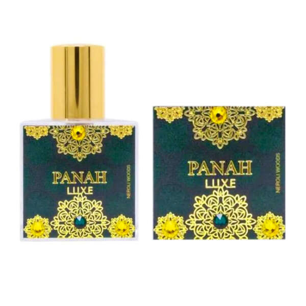 Cosmetic bottle label with gold foil logo