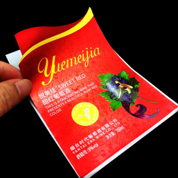 matte texture paper UV spot embossed red foil wine bottle label front view