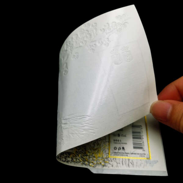 recycled textured paper gold foil spot UV wine label for glass bottle foil detail view