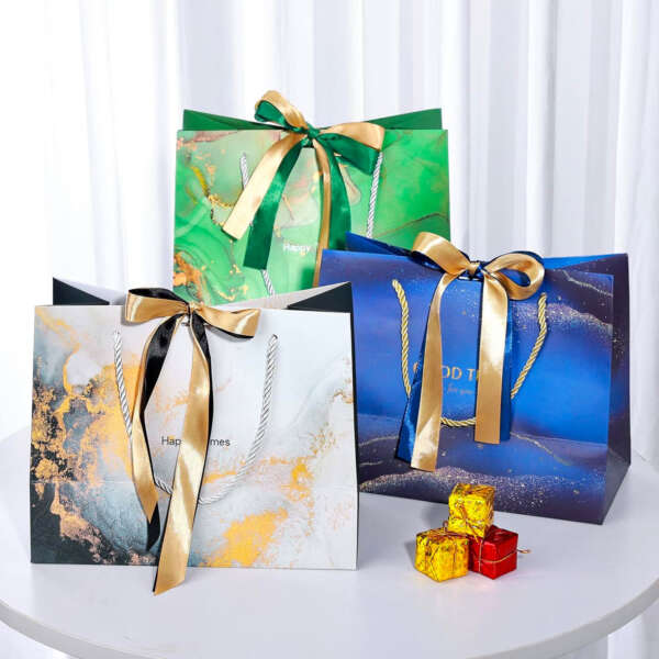 mini glossy wedding thank you paper gift bag with bow view 1