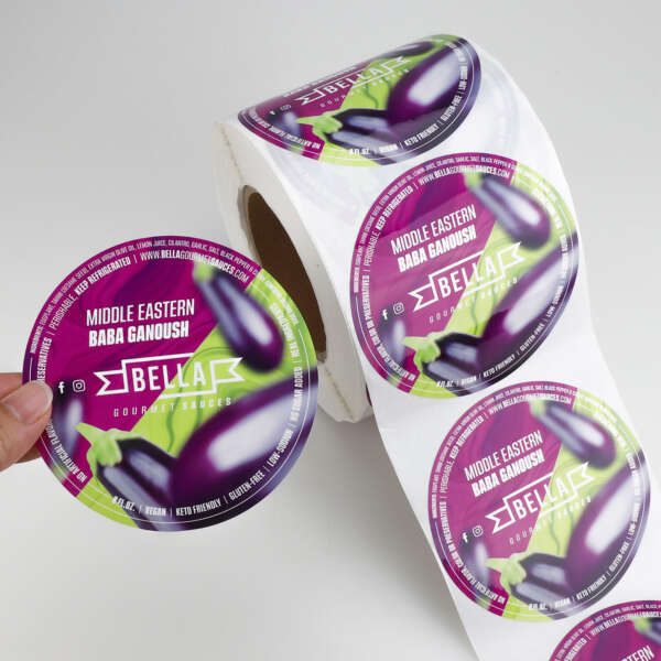 Synthetic paper round brand labels