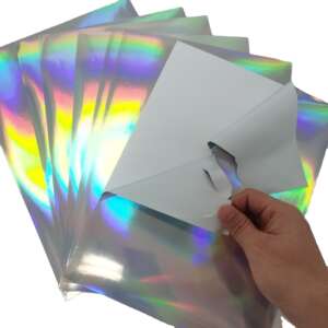 Holographic eggshell vinyl stickers in custom size sheets