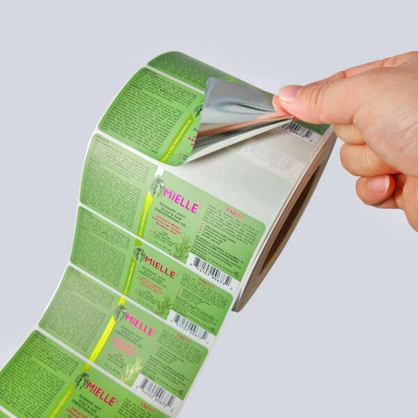 Silver BOPP soft touch hair oil bottle label