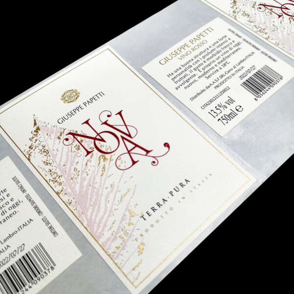 Luxury textured paper wine label with hot stamping and blind emboss