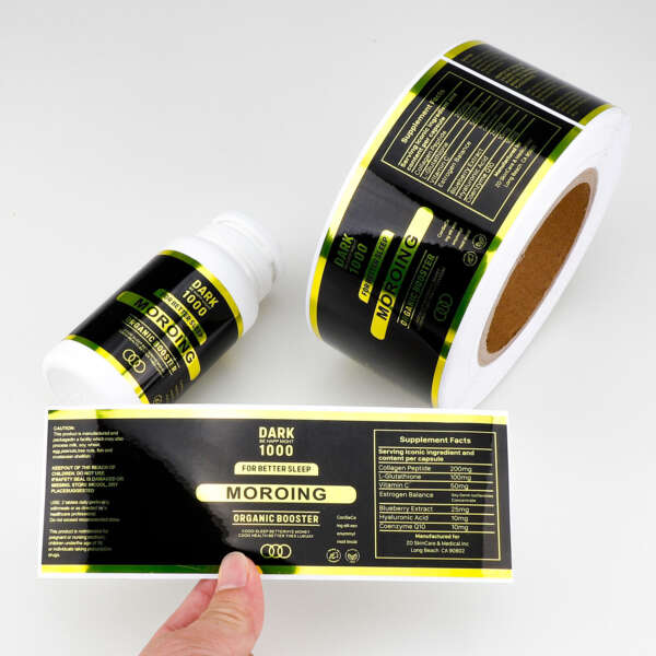 Custom supplement bottle labels with foil logo