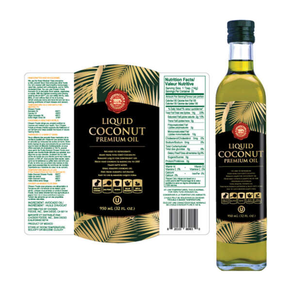 Custom white olive oil bottle labels with gold foil printing