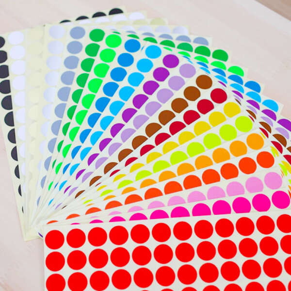Color coding round adhesive dots sticker sheet in custom sizes
