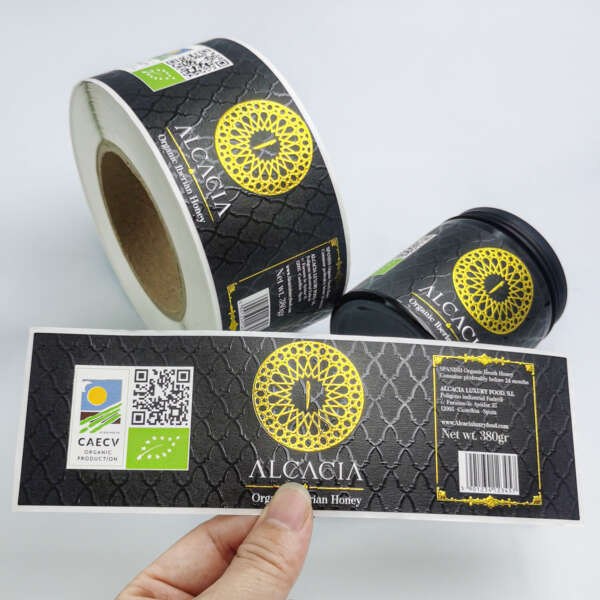 Embossed gold foil packaging labels