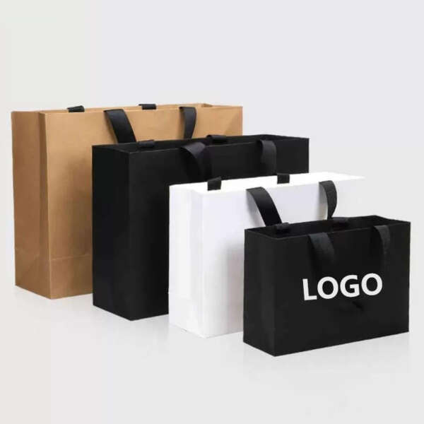 black luxury shoes clothing jewelry gift paper bag with logo view 1