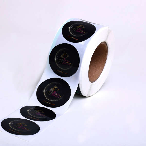Custom packaging sticker labels with glossy round finish
