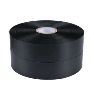 black double sided polyester satin fabric clothing care label material detail view