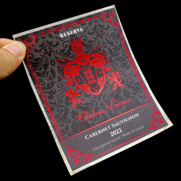 Custom spot UV wine bottle label with embossed writing