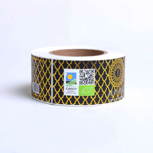 Cold stamped packaging labels for bottles and product branding