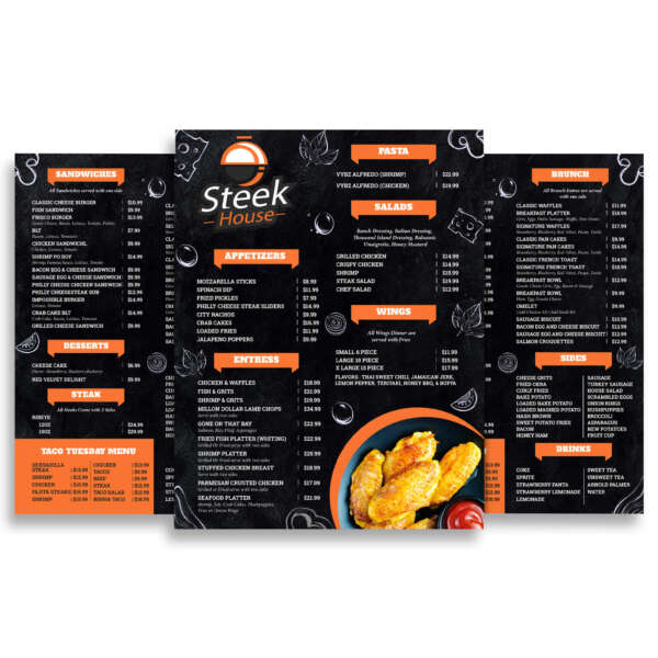 custom trifold brochure advertising leaflet takeout menu printing front view