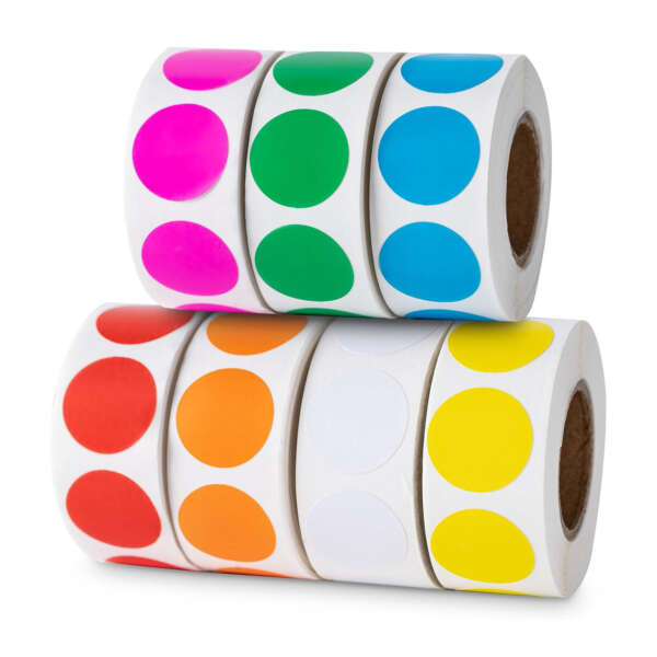Neon color coding round dot sticker roll in custom sizes