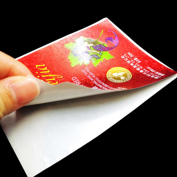matte texture paper UV spot embossed red foil wine bottle label bottle application view