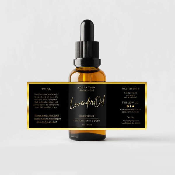 Waterproof adhesive label for small oil bottles