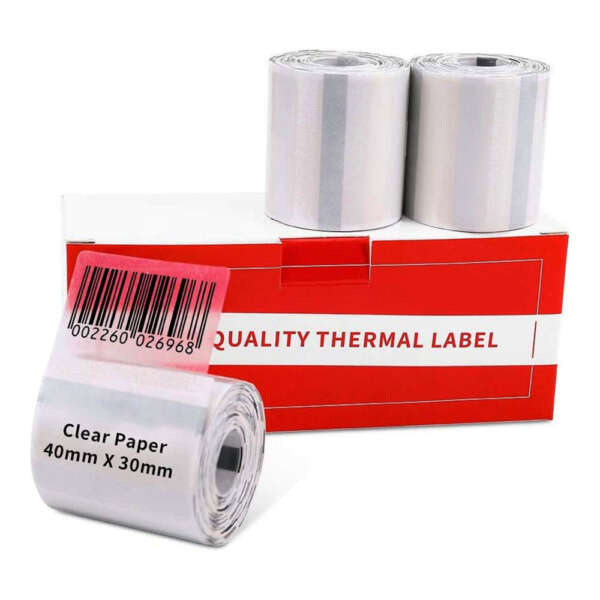Transparent self adhesive thermal labels on roll