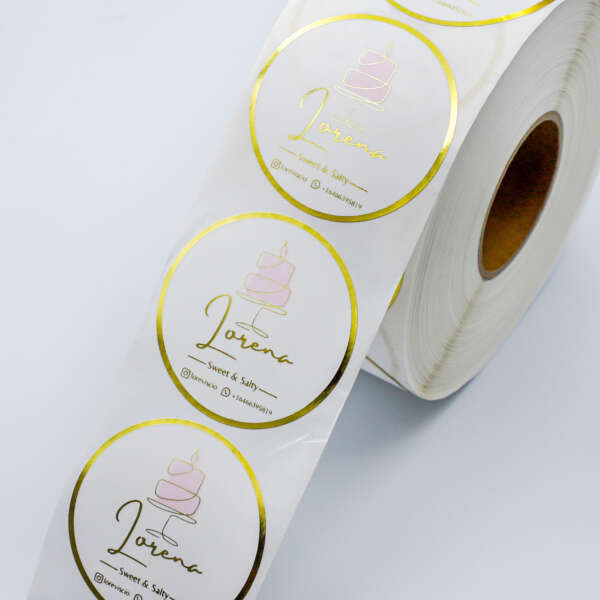 Foil stamped circle logo stickers for plastic cups